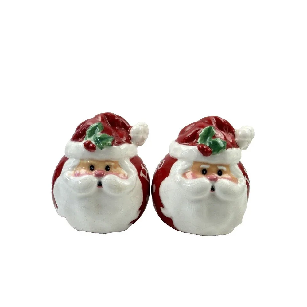 Vintage Ceramic Santa Claus Salt & Pepper Shakers Ho Ho Ho Christmas Set